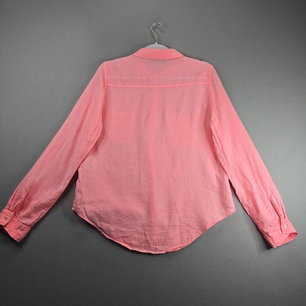 Lilly Pulitzer Sea View 100% Linen Button Down Blouse Shirt Pale Pink/Peach Sz M - Picture 2 of 11